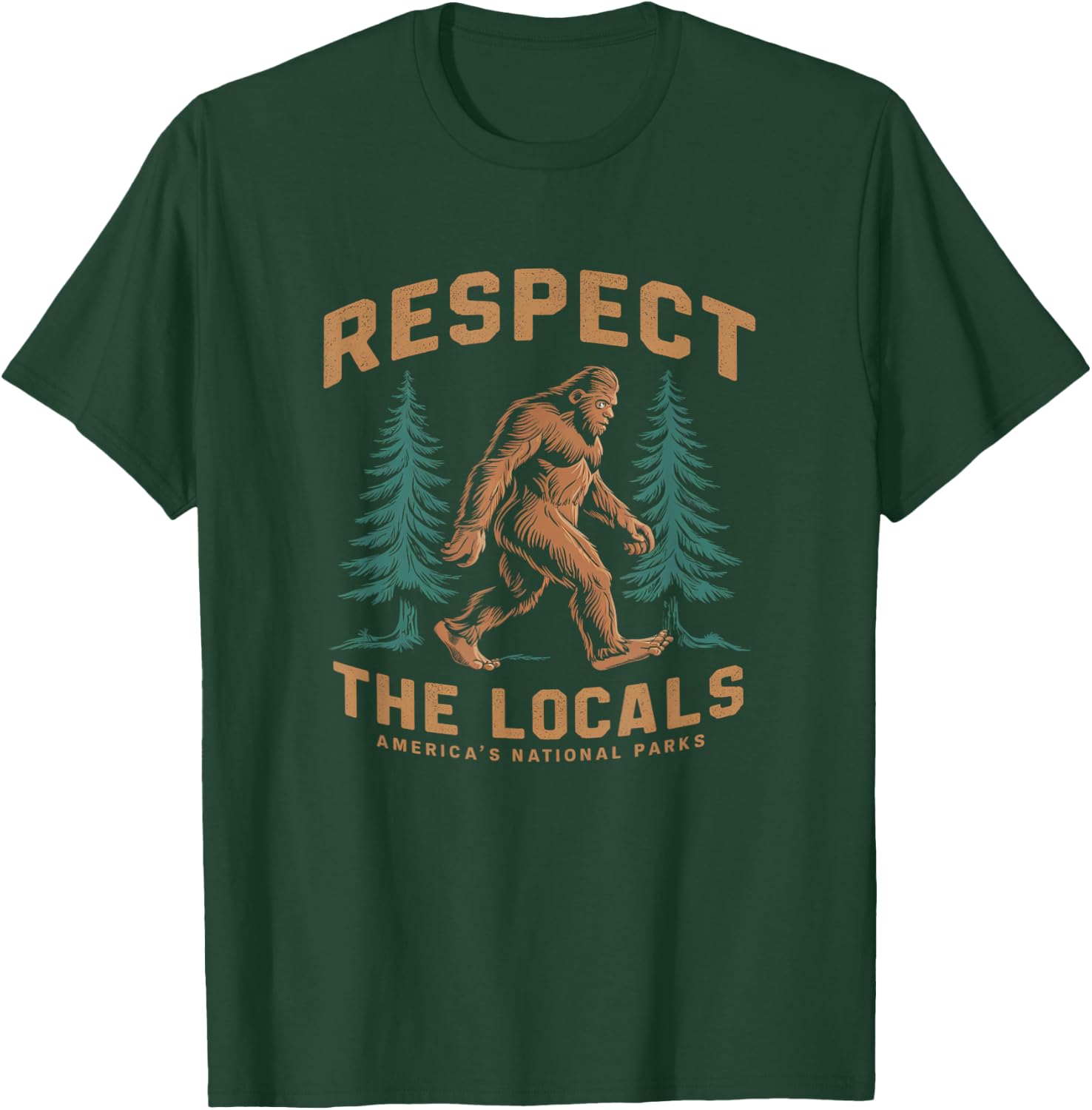 Kids Respect The Locals Bigfoot Sasquatch American National Parks - Black, Short Sleeve, , Small T-Shirt - T-Shirt | Forest