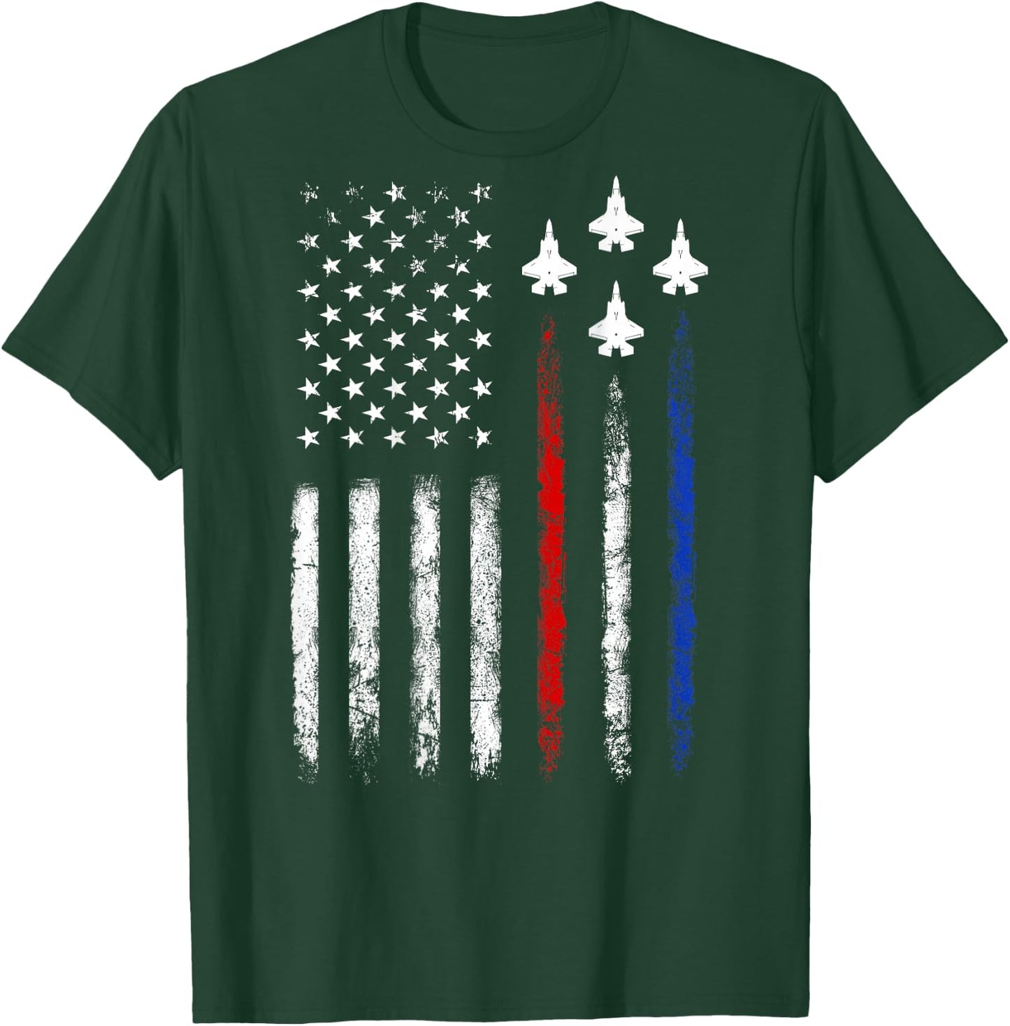 (On Back) Patriotic Shirts USA Flag Fighter Jet 4th of July T-Shirt - T-Shirt | Forest