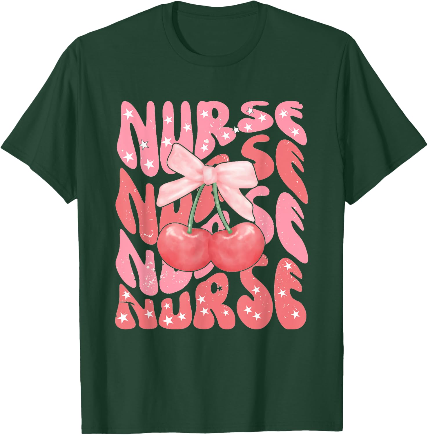 Cute Cherry Coquette Nurse Pink Bow Girlcore Nurse ICU ER RN T-Shirt - T-Shirt | Forest