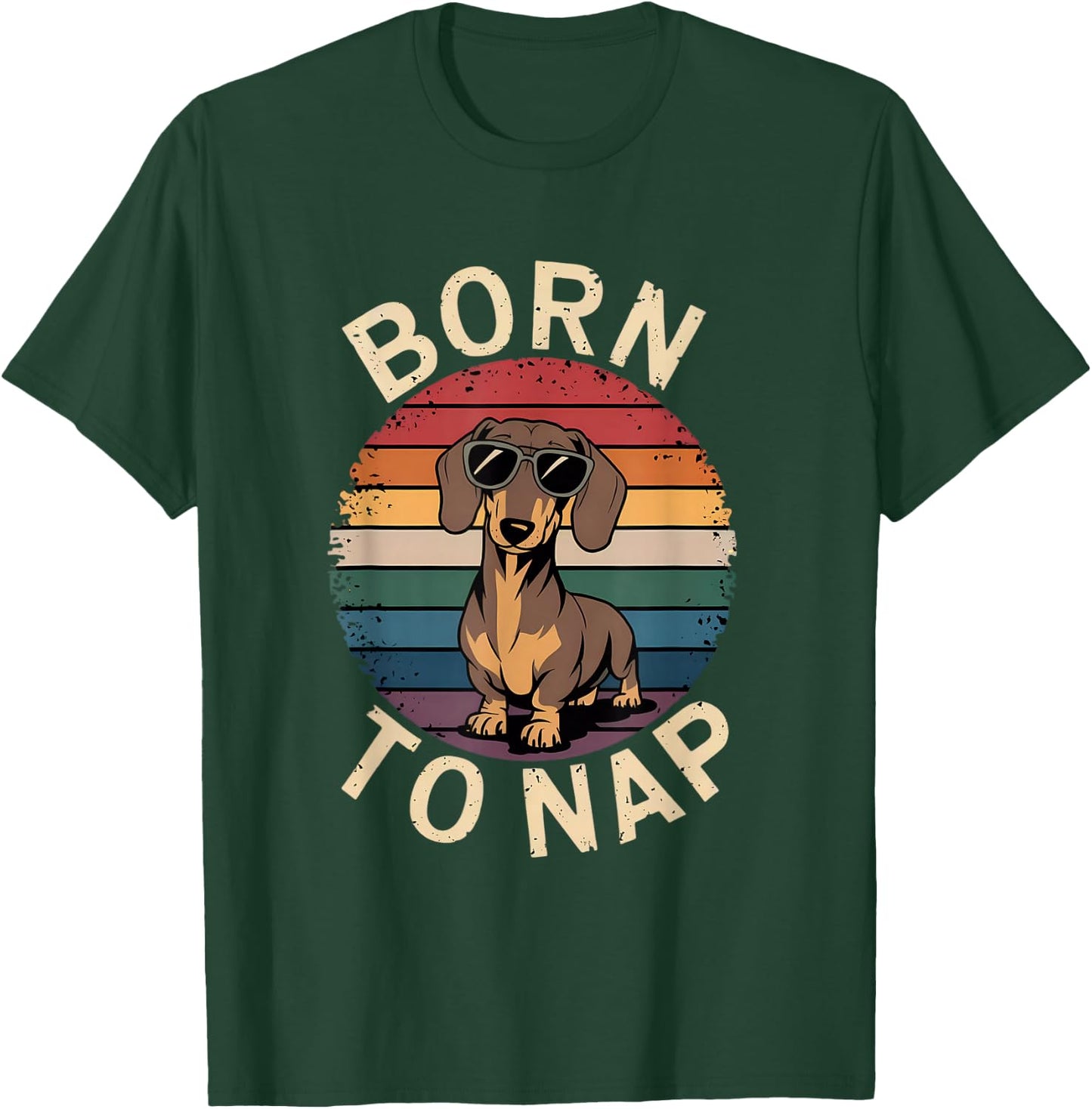 Retro Dachshund Sunset Born To Nap T-Shirt - T-Shirt | Forest