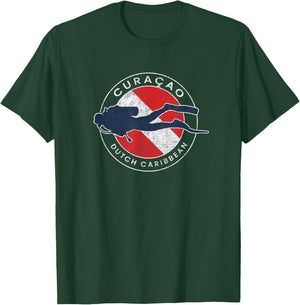 Retro Dive Curacao Scuba Diver Vintage Dive Flag T-Shirt - T-Shirt | Forest