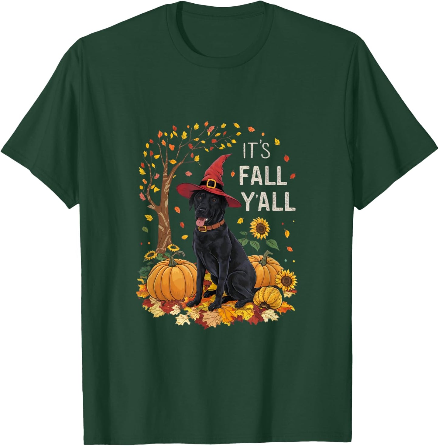 It's Fall Y'all Labrador Black Lab Halloween Thanksgiving T-Shirt - T-Shirt | Forest