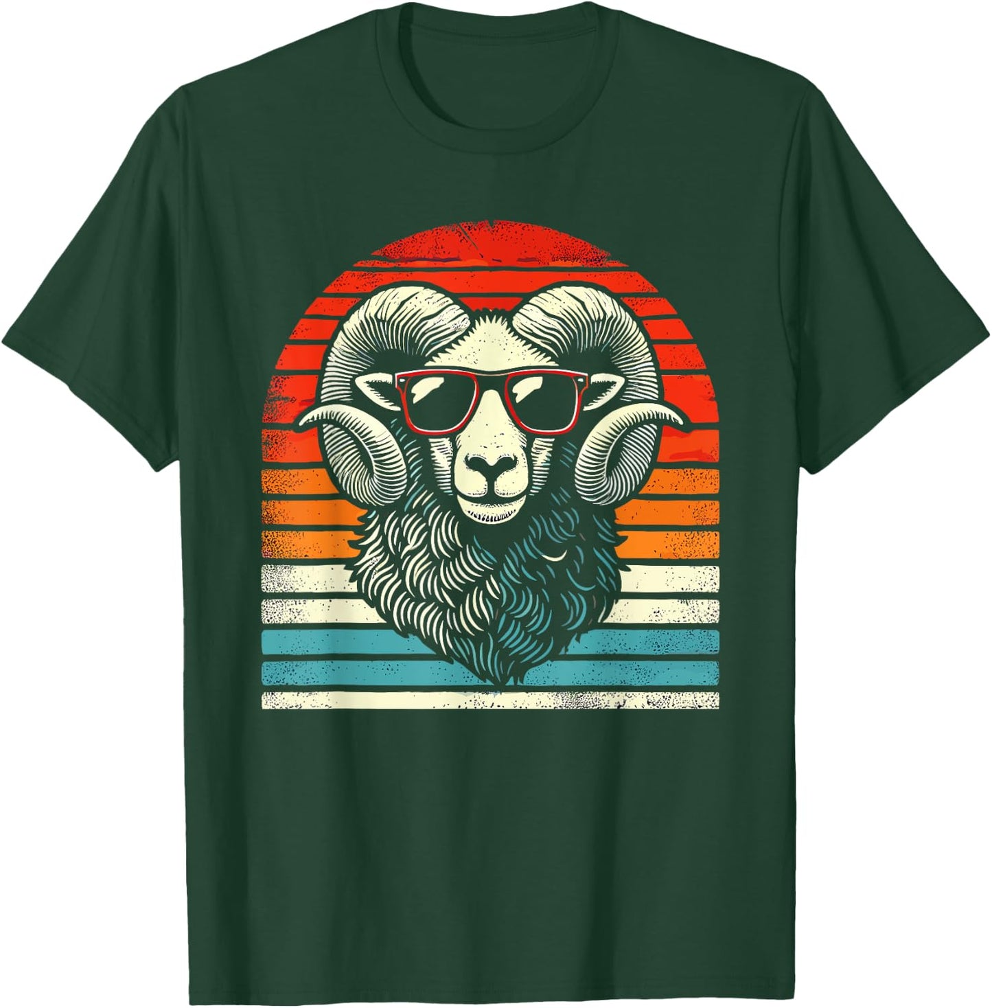 Retro Ram in Sunglasses Men Women Kids Novelty Funny Ram T-Shirt - T-Shirt | Forest