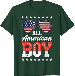 All American Boy USA Sunglasses 4th of July Boys Kids Men T-Shirt - T-Shirt | Forest