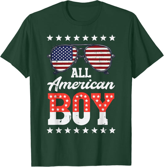 All American Boy USA Sunglasses 4th of July Boys Kids Men T-Shirt - T-Shirt | Forest