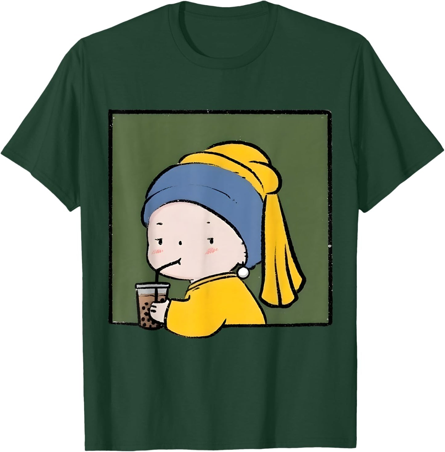 Cute Girl with a Pearl Earring Iced Latte Painted by Vermeer T-Shirt - T-Shirt | Forest