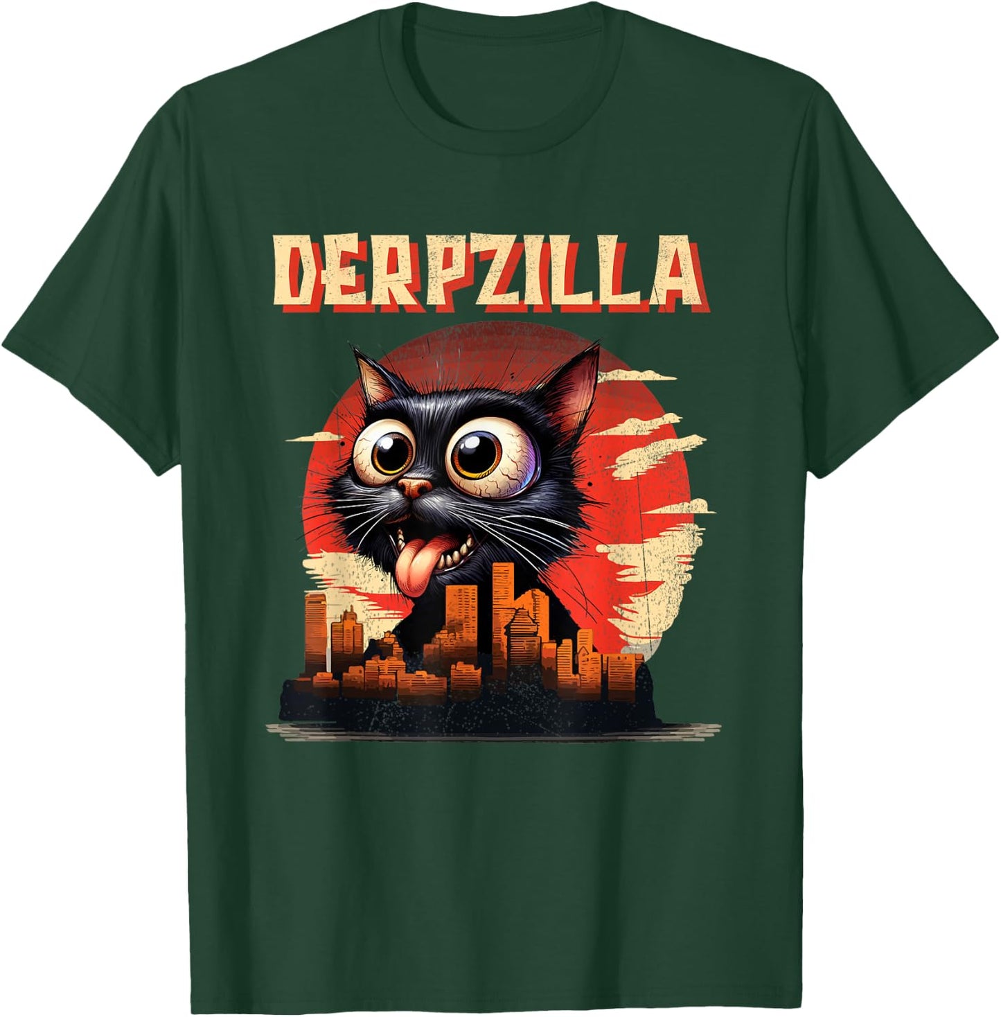 Derpzilla Funny Derpy Giant Cat Kitten City Skyline T-Shirt - T-Shirt | Forest