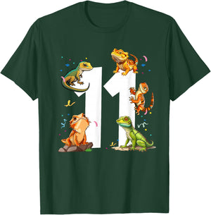 11 Year Old Kids 11th Birthday Lizard Reptile Theme Party T-Shirt - T-Shirt | Forest