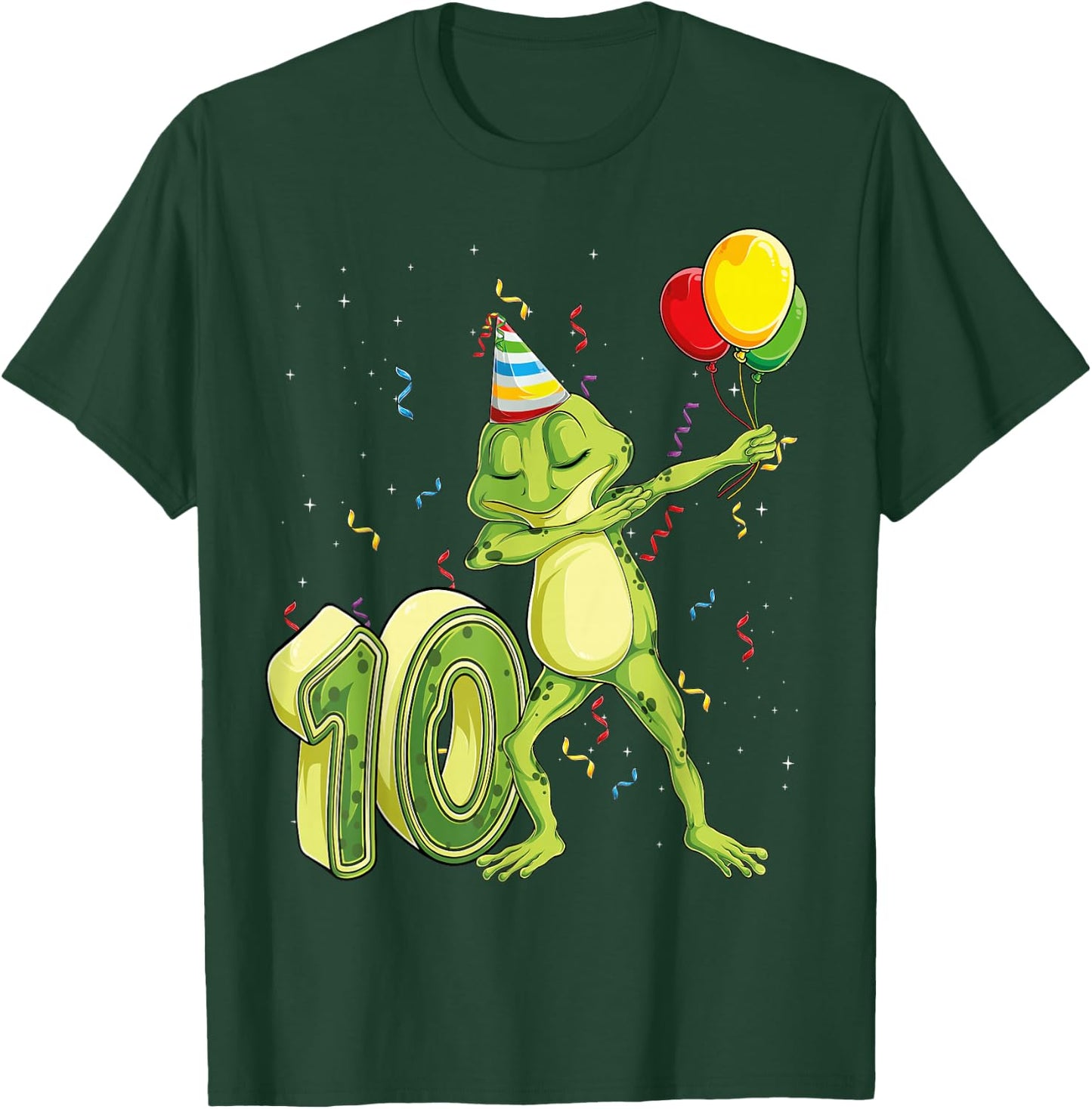 Funny Dab Frog 10th Birthday Ten 10 Years Old Bday Kids Boys T-Shirt - T-Shirt | Forest