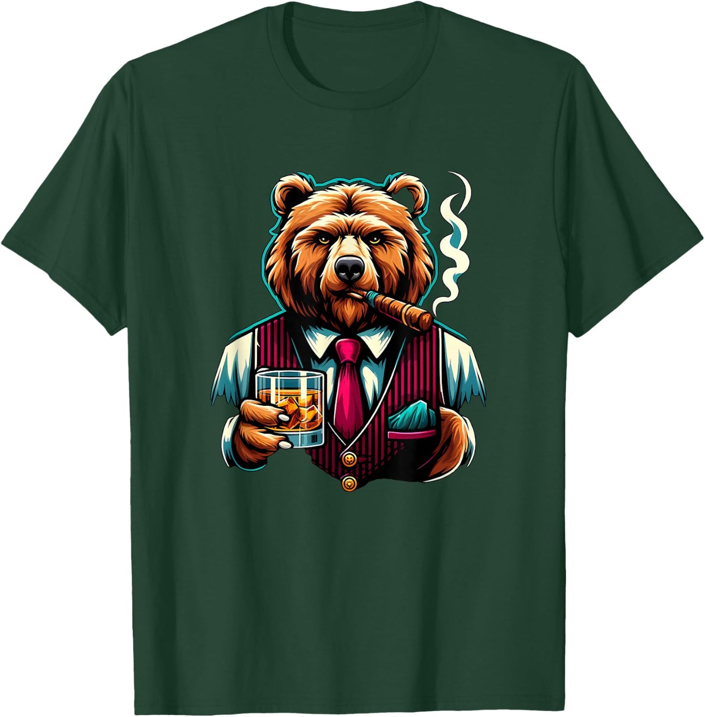 Grizzly Bear Cigar And Whiskey T-Shirt - T-Shirt | Forest