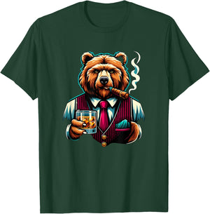 Grizzly Bear Cigar And Whiskey T-Shirt - T-Shirt | Forest