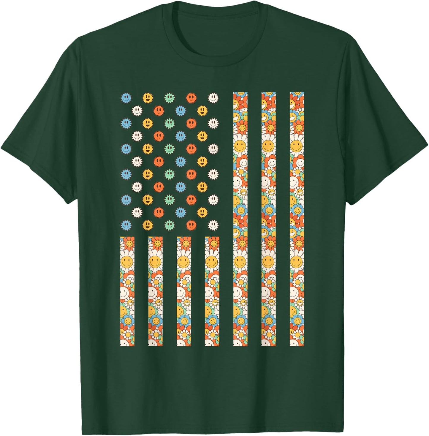 Hippy USA Outfit American Flag Hippie 1960s 1970s USA Groovy T-Shirt - T-Shirt | Forest