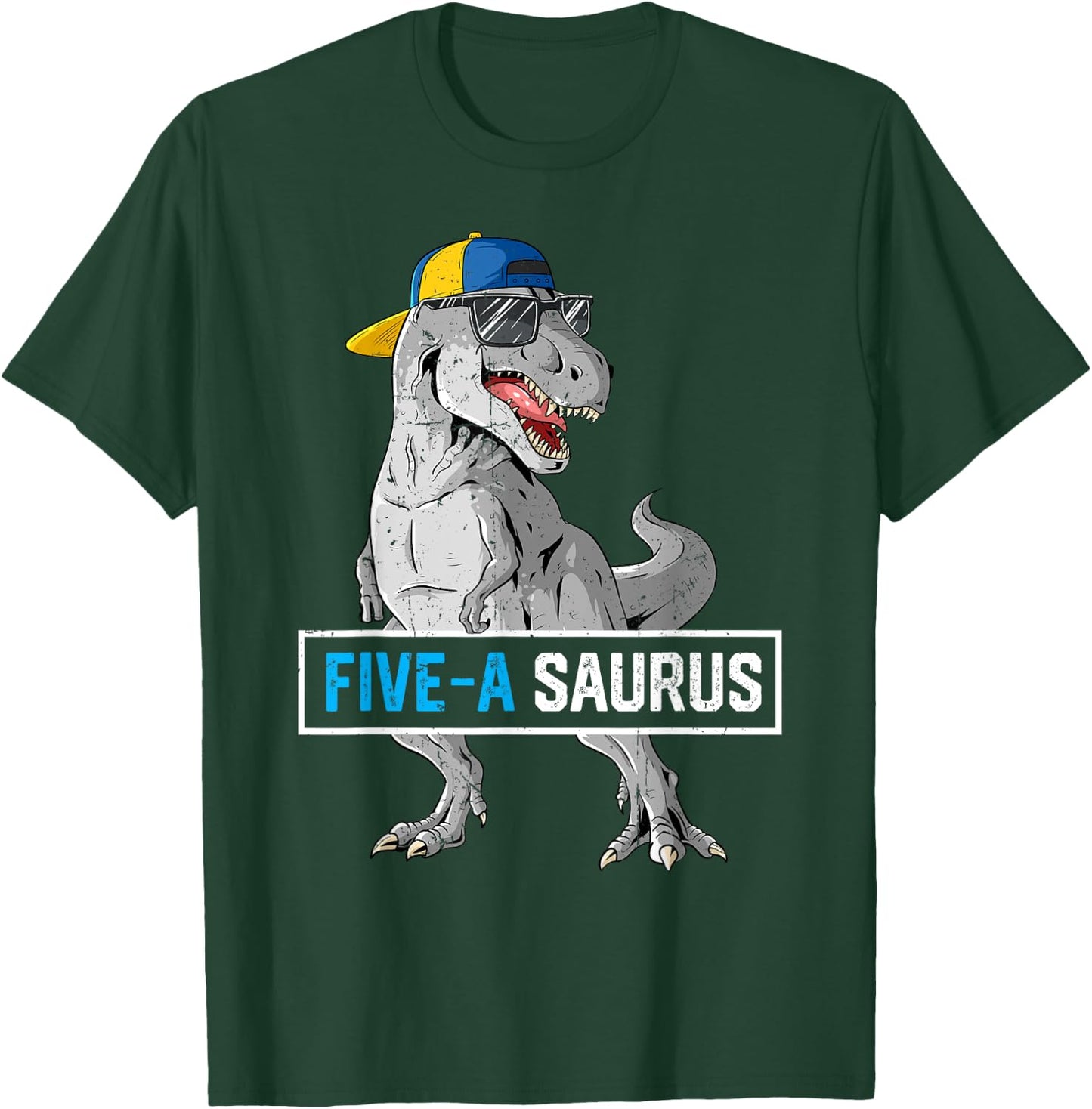 5 Years Old Dinosaur 5th Birthday T Rex Dino Five Saurus T-Shirt - T-Shirt | Forest