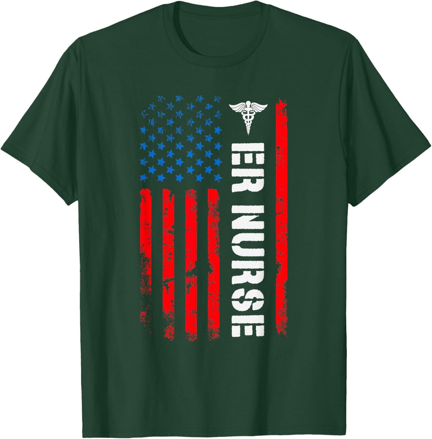 Patriotic ER Nurse Shirt Retro American Flag 4th of July RN T-Shirt - T-Shirt | Forest