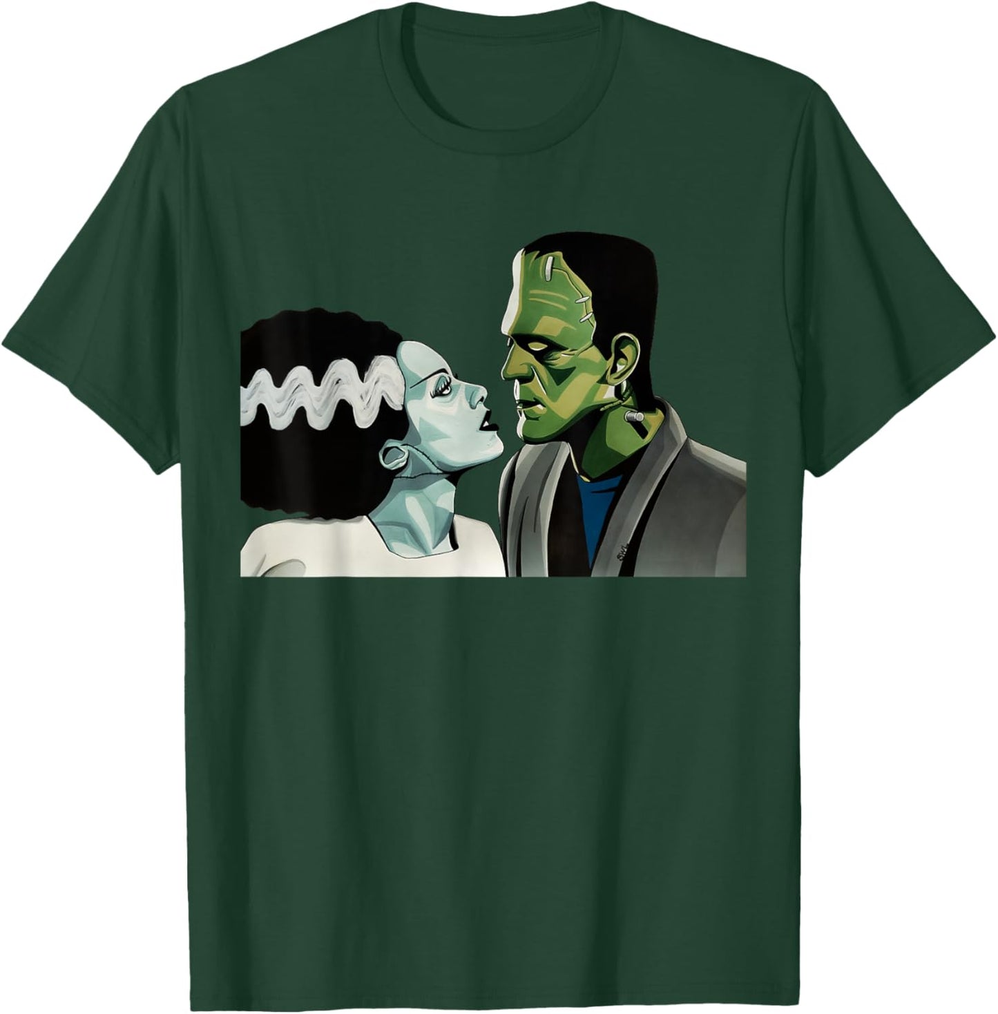 Frankenstein Monster & Bride Halloween Romantic Kiss Scene T-Shirt - T-Shirt | Forest