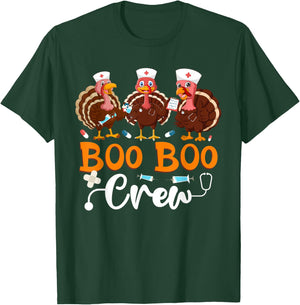 Boo Boo Crew Nurse Thanksgiving ER Nurse Funny Turkey Nurse T-Shirt - T-Shirt | Forest