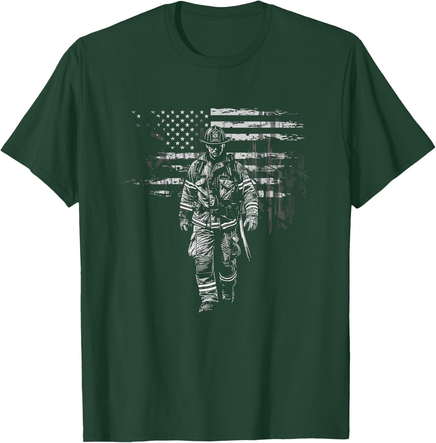 Fireman American Flag US Firefighter T-Shirt - T-Shirt | Forest