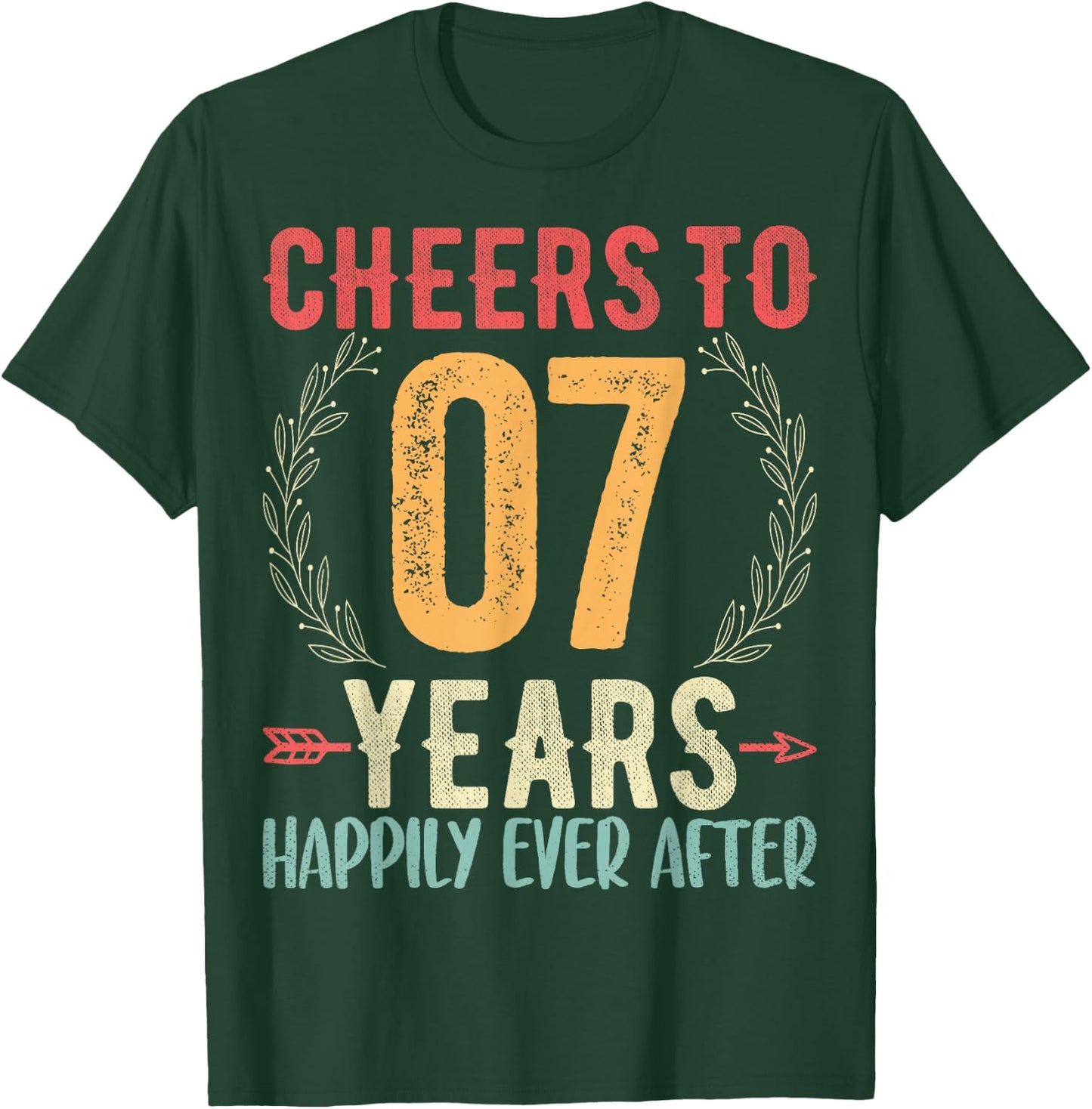 Cheers To 7 Years - 7th Wedding Anniversary Husband Wife T-Shirt - T-Shirt | Forest