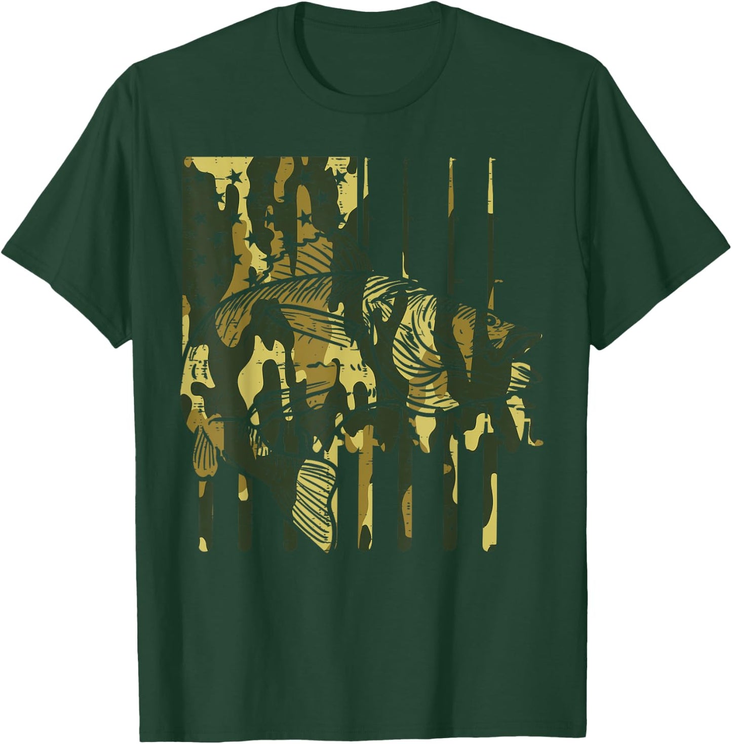 Camo US Flag Fish Vintage Fishing Patriotic Fisherman Gift T-Shirt - T-Shirt | Forest