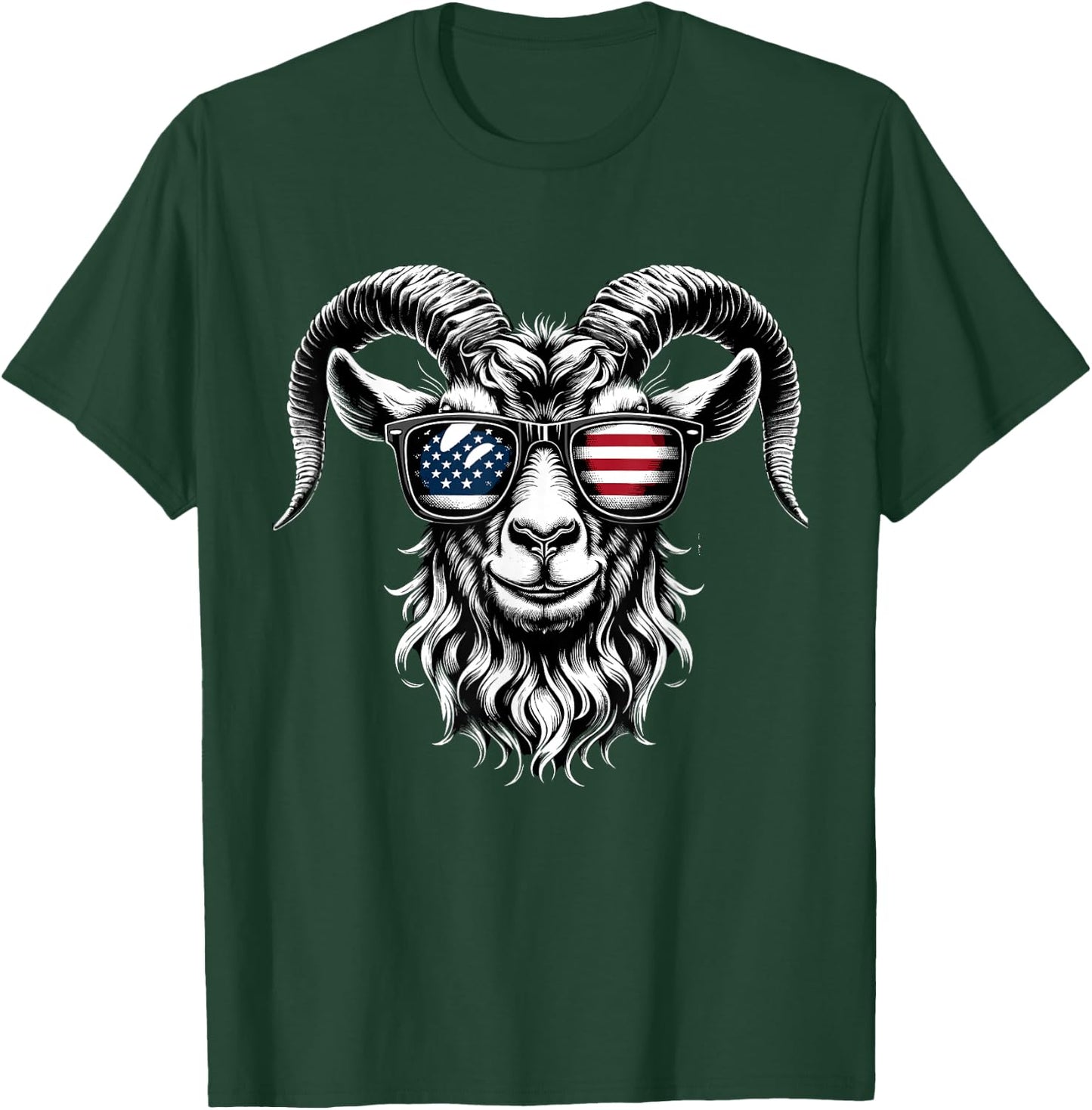 Patriotic Goat American Flag Sunglasses T-Shirt - T-Shirt | Forest