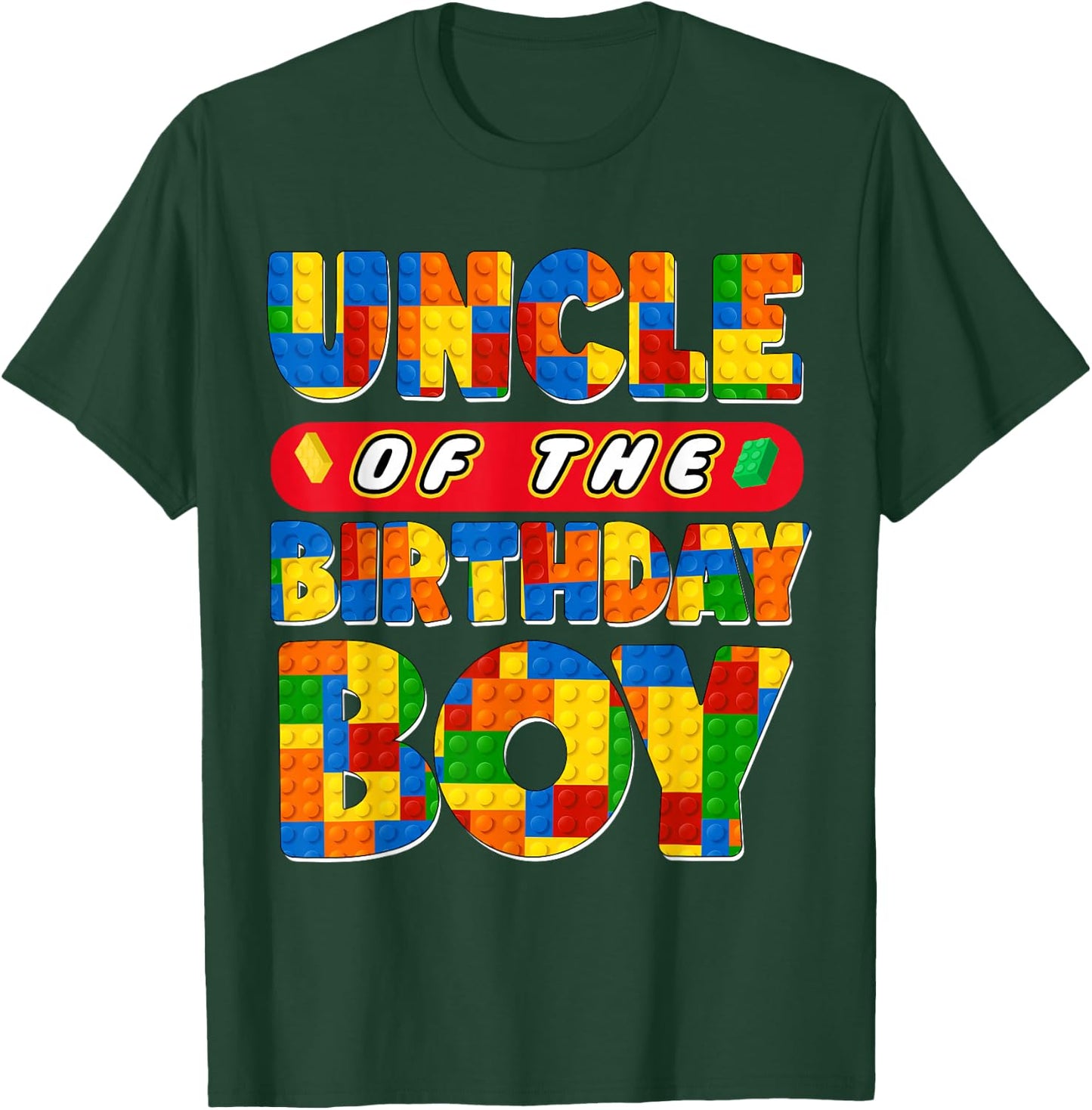 Uncle Birthday Boy Building Bricks Family Party Decoration T-Shirt - T-Shirt | Forest