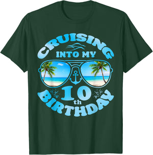 Cruising Into My 10th Birthday-Cute 10th Birthday Cruise Kid T-Shirt - T-Shirt | Forest