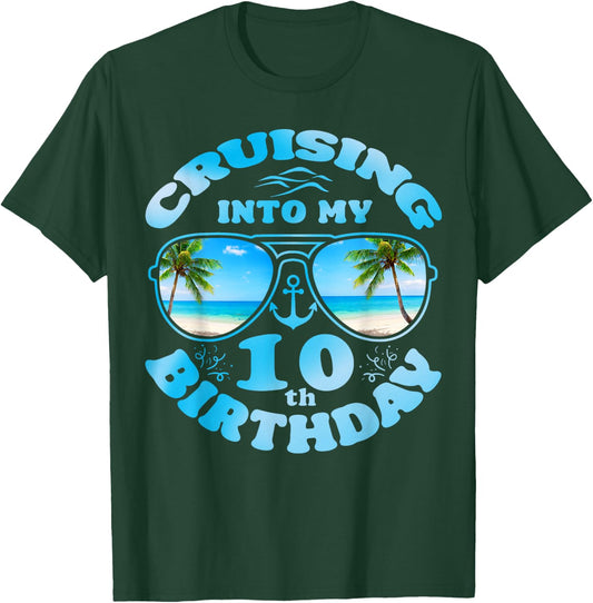 Cruising Into My 10th Birthday-Cute 10th Birthday Cruise Kid T-Shirt - T-Shirt | Forest
