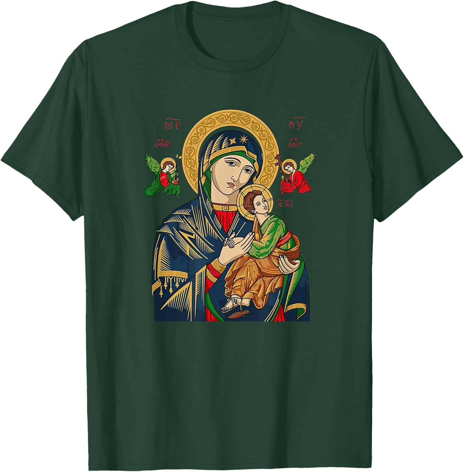 Our Lady of Perpetual Help Blessed Mother Mary Catholic T-Shirt - T-Shirt | Forest