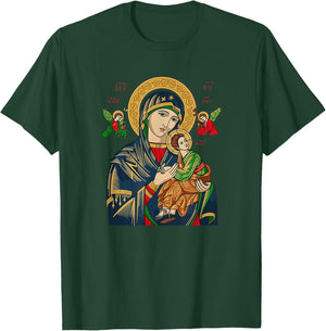 Our Lady of Perpetual Help Blessed Mother Mary Catholic T-Shirt - T-Shirt | Forest