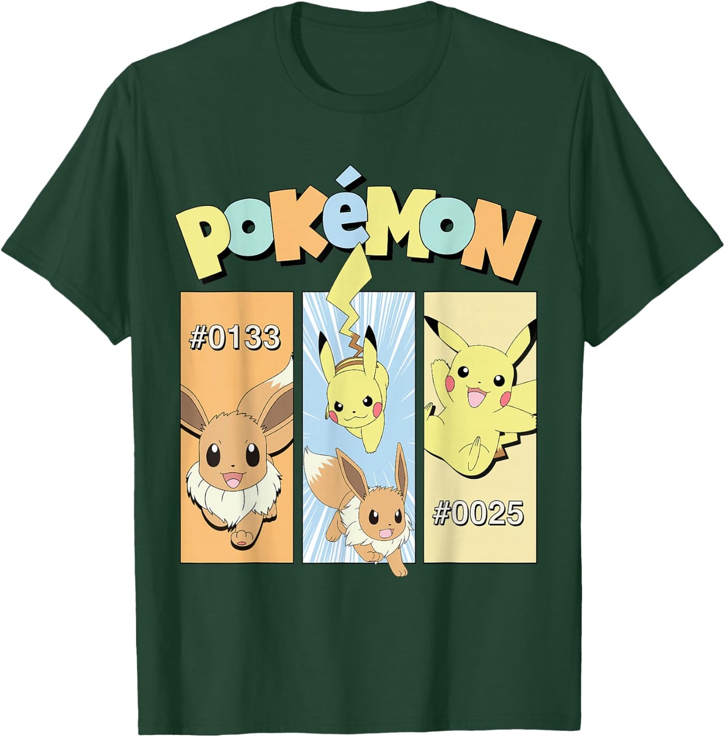 Pokémon - Pikachu and Eevee Character Panels T-Shirt - T-Shirt | Forest