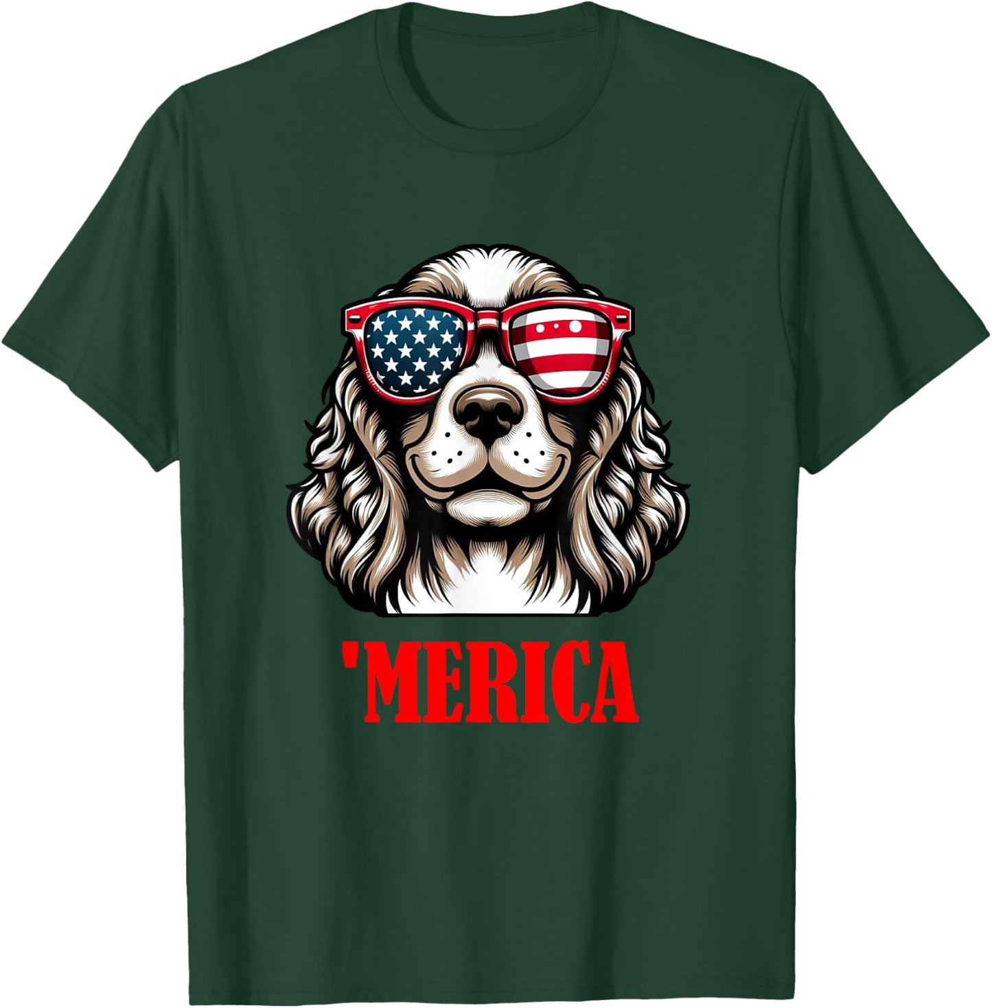 Cocker Spaniel Merica 4th of July US Flag T-Shirt - T-Shirt | Forest