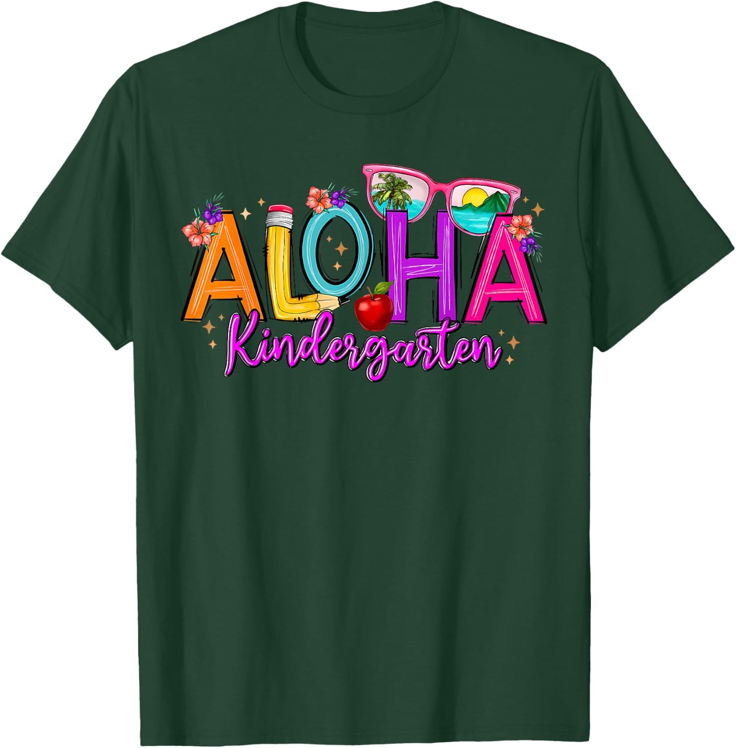 Aloha Kindergarten Summer Beach Vacation Teacher School T-Shirt - T-Shirt | Forest