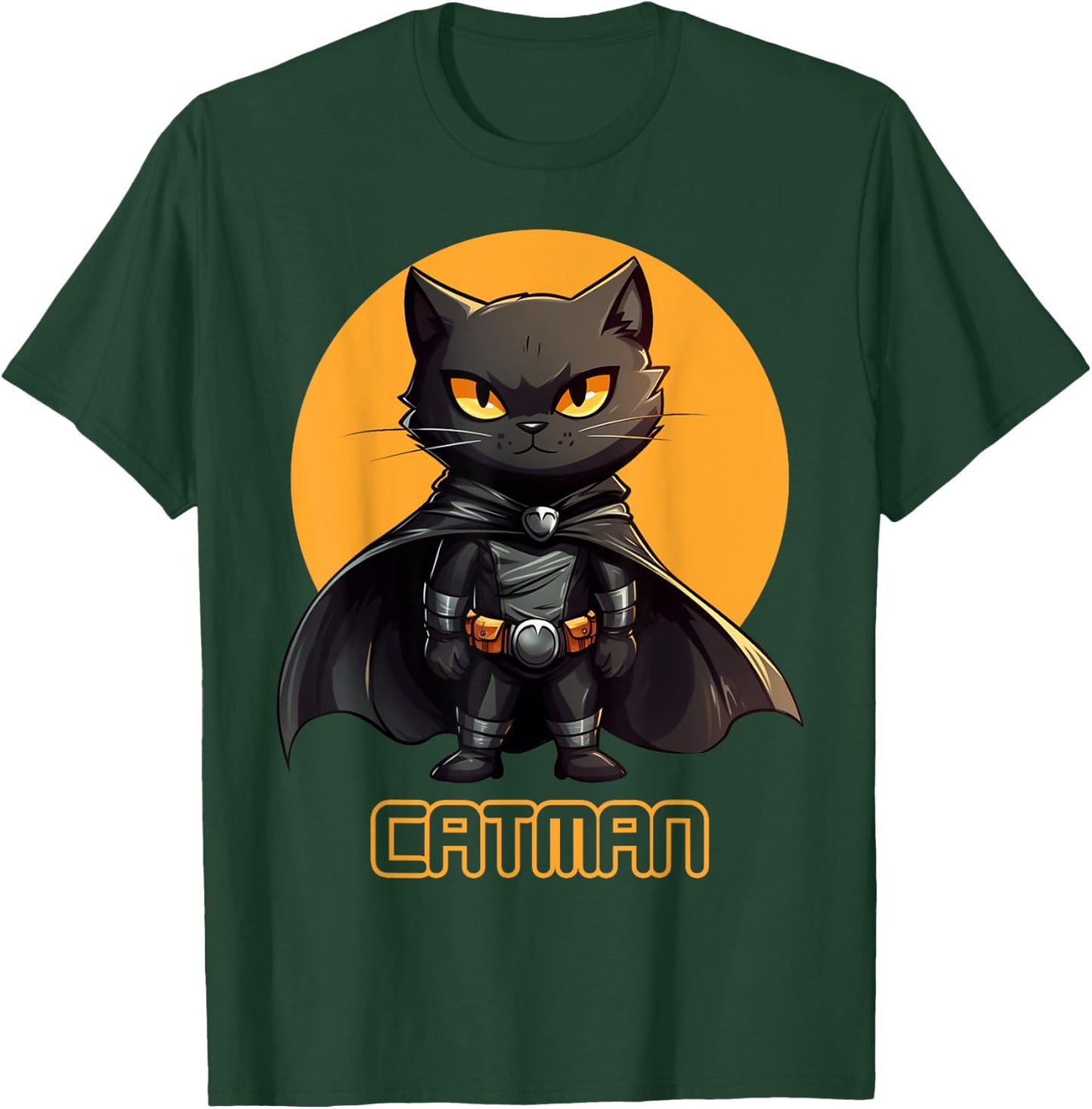 Superhero Cat, Catman, Funny Black Cat, Cat With Cape T-Shirt - T-Shirt | Forest