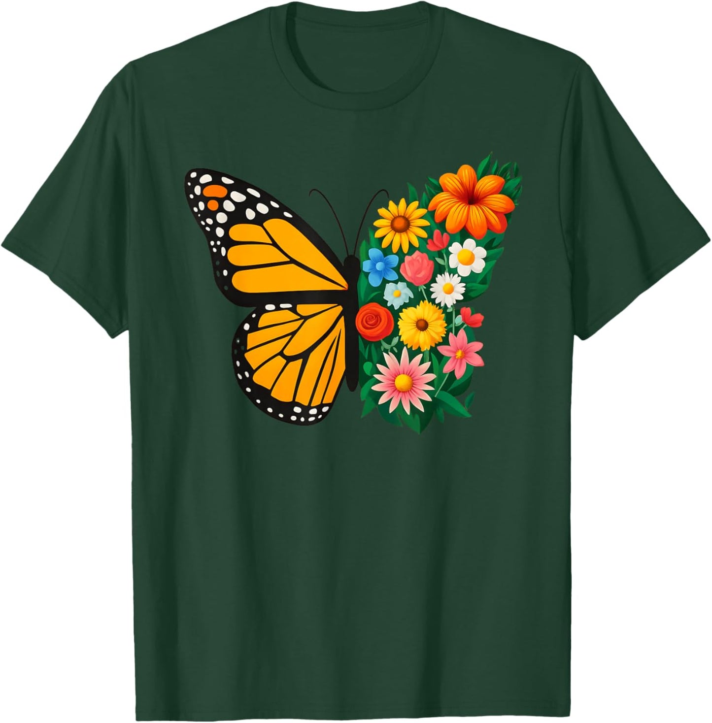 Summer Monarch Butterfly Floral Garden Butterflies Flower Men Women Kids T-Shirt - T-Shirt | Forest