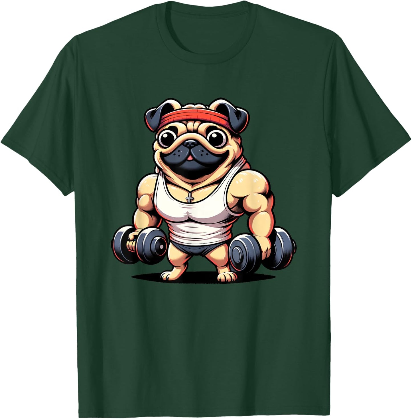 Pug Lifting Weights Dog Women Girls Kids T-Shirt - T-Shirt | Forest