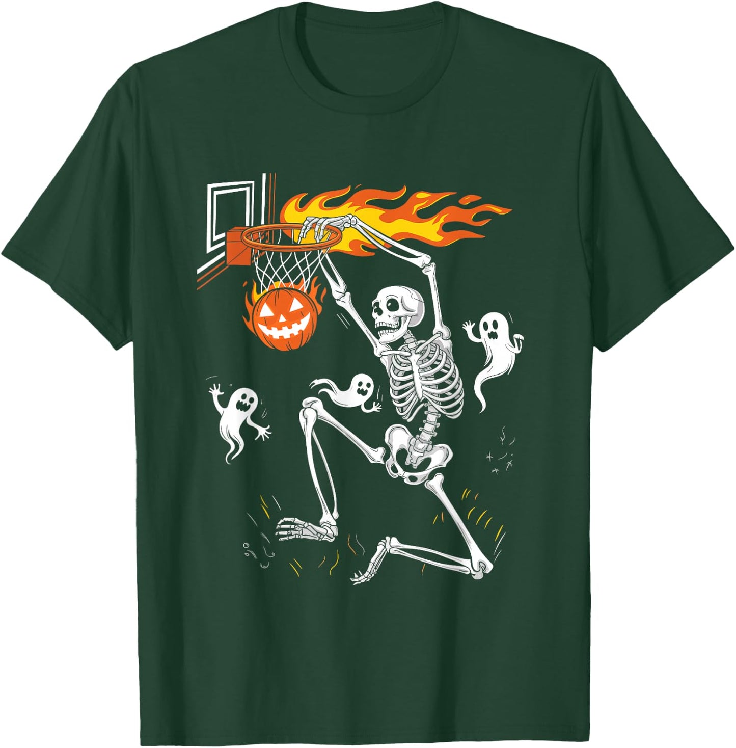 Funny Skeleton Playing Basketball Lovers Spooky Halloween T-Shirt - T-Shirt | Forest