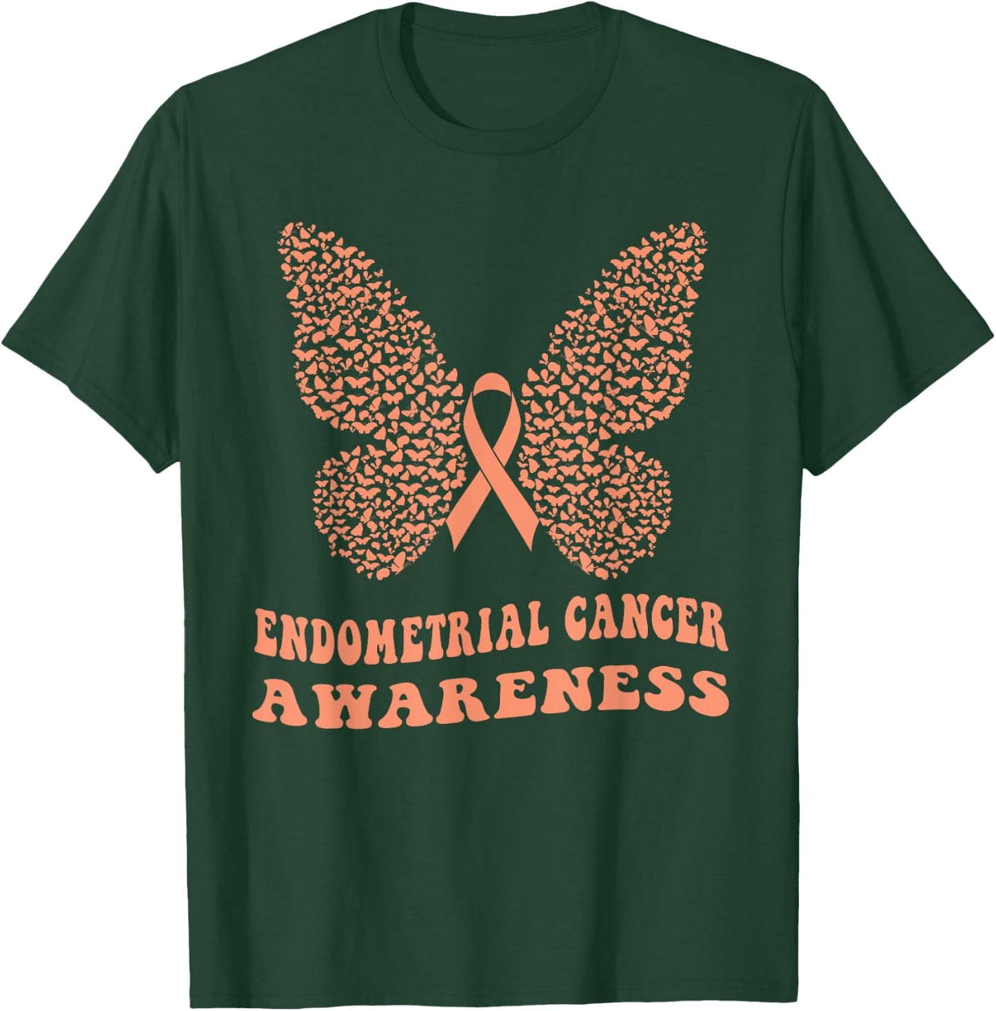 Endometrial Cancer Peach Ribbon Uterine Cancer Awareness T-Shirt - T-Shirt | Forest