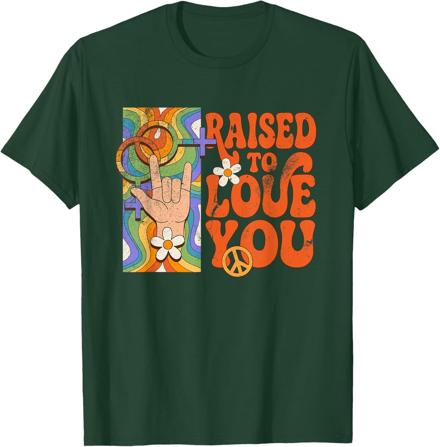 Raised to Love You Retro LGBTQ Pride Month Boys Girls Kids T-Shirt - T-Shirt | Forest