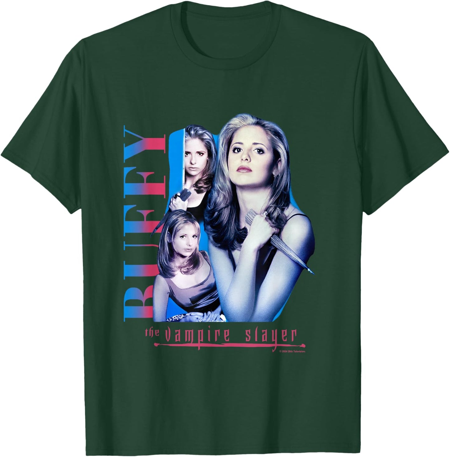 Buffy The Vampire Slayer Pink & Blue Gradient Buffy Collage T-Shirt - T-Shirt | Forest