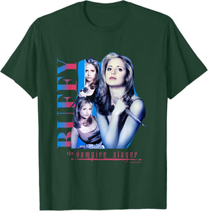 Buffy The Vampire Slayer Pink & Blue Gradient Buffy Collage T-Shirt - T-Shirt | Forest