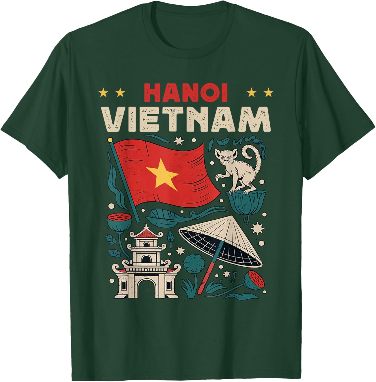 Hanoi Vietnam Flag Vietnamese Travel Souvenir T-Shirt - T-Shirt | Forest