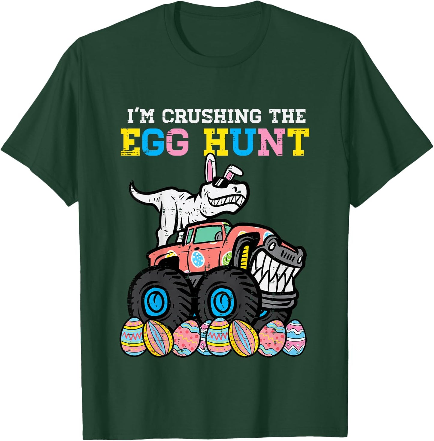 Kids Easter Im Crushing The Egg Hunt Dino Monster Truck Boys Kids T-Shirt - T-Shirt | Forest