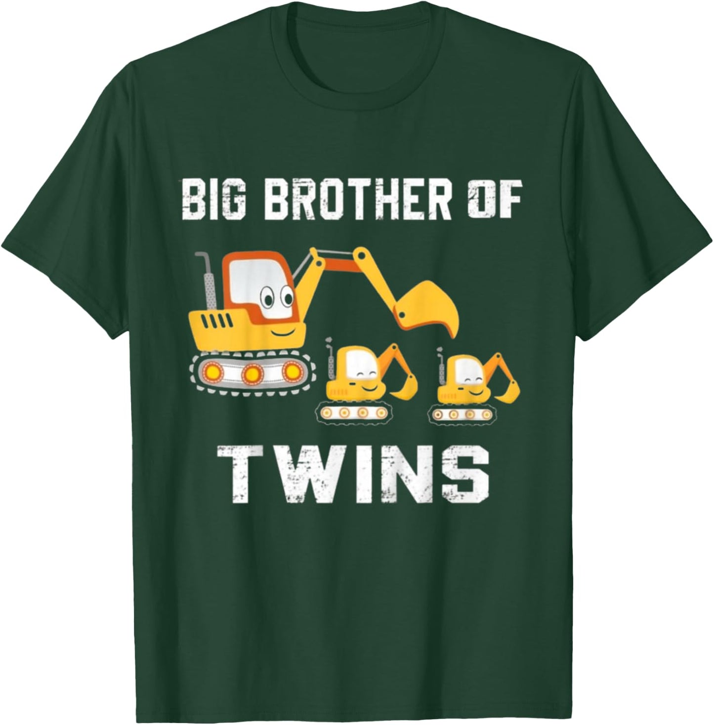 Kids Big brother Of Twins 2026 Construction Excavator Toddlers T-Shirt - T-Shirt | Forest