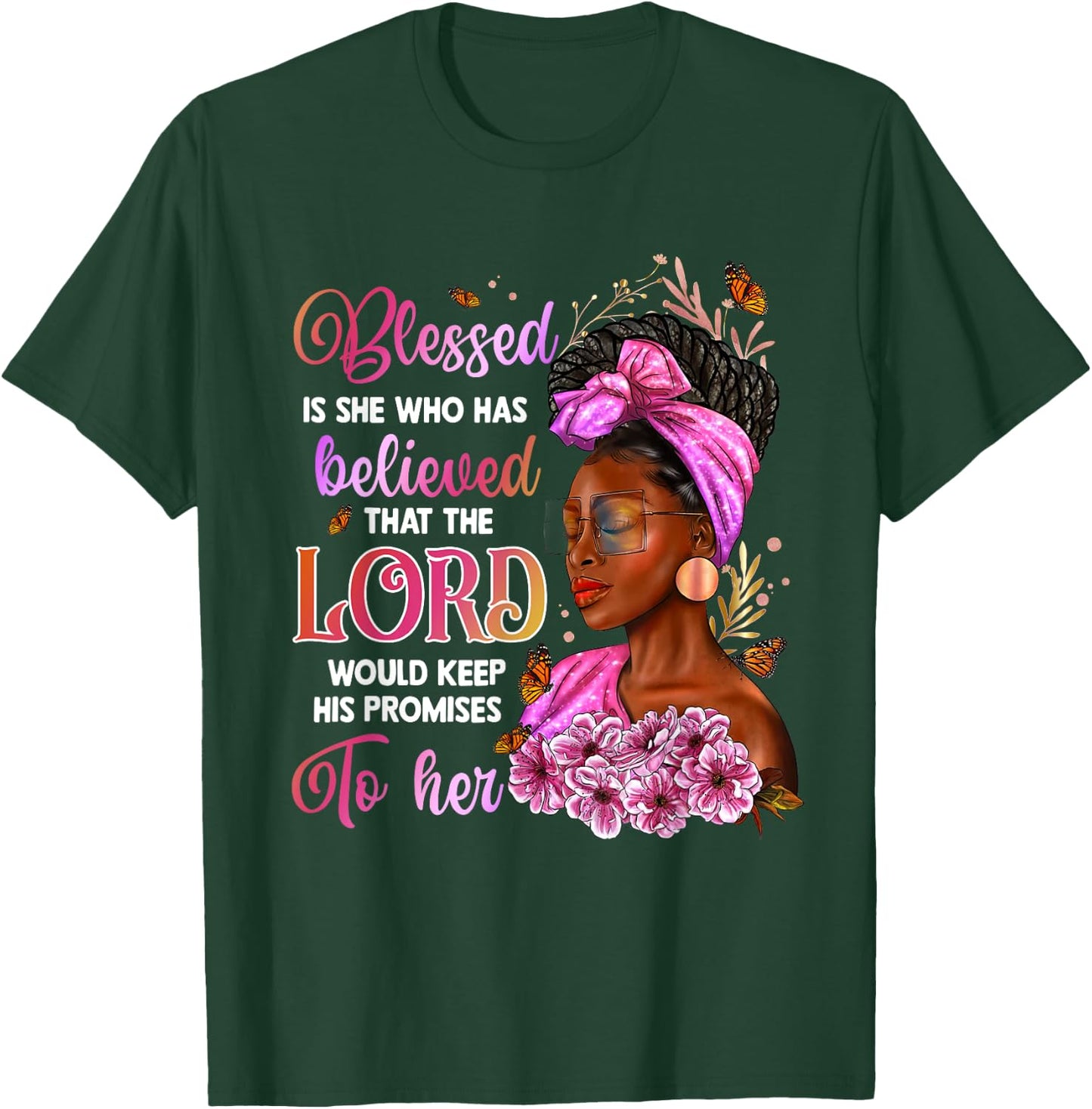 Blessed Is She Who Has Believed Gift Black Afro Woman T-Shirt - T-Shirt | Forest