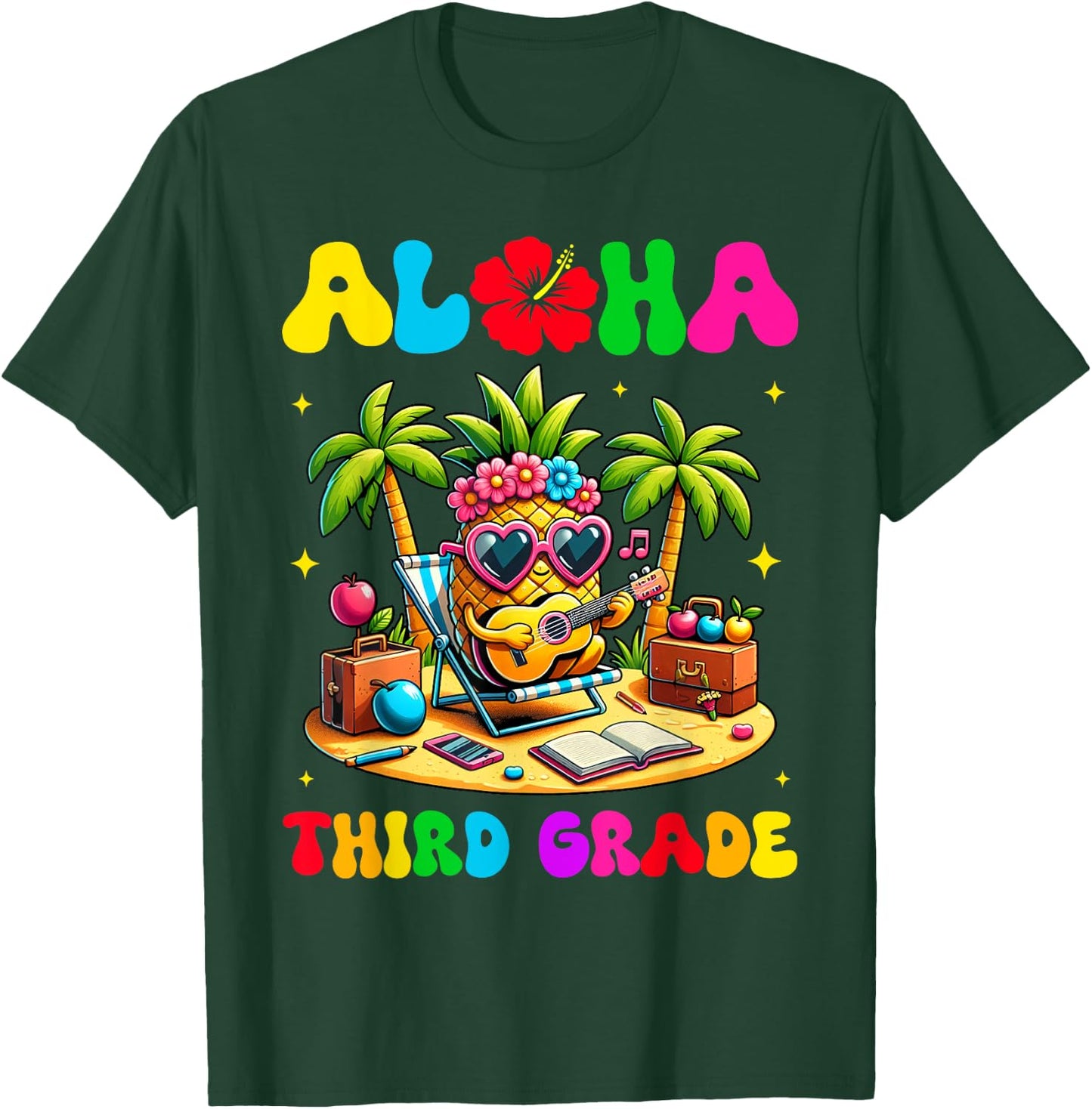 Aloha Third Grade Pineapple Hawaii Back to School Kids Girl T-Shirt - T-Shirt | Forest