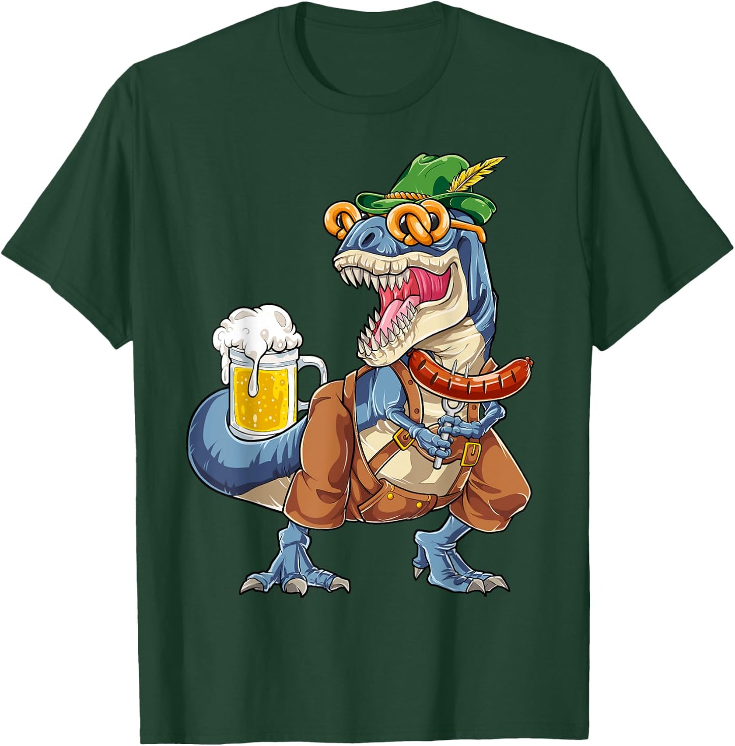 Dinosaur Oktoberfest Lederhosen Costume Men T rex Beer Fest T-Shirt - T-Shirt | Forest