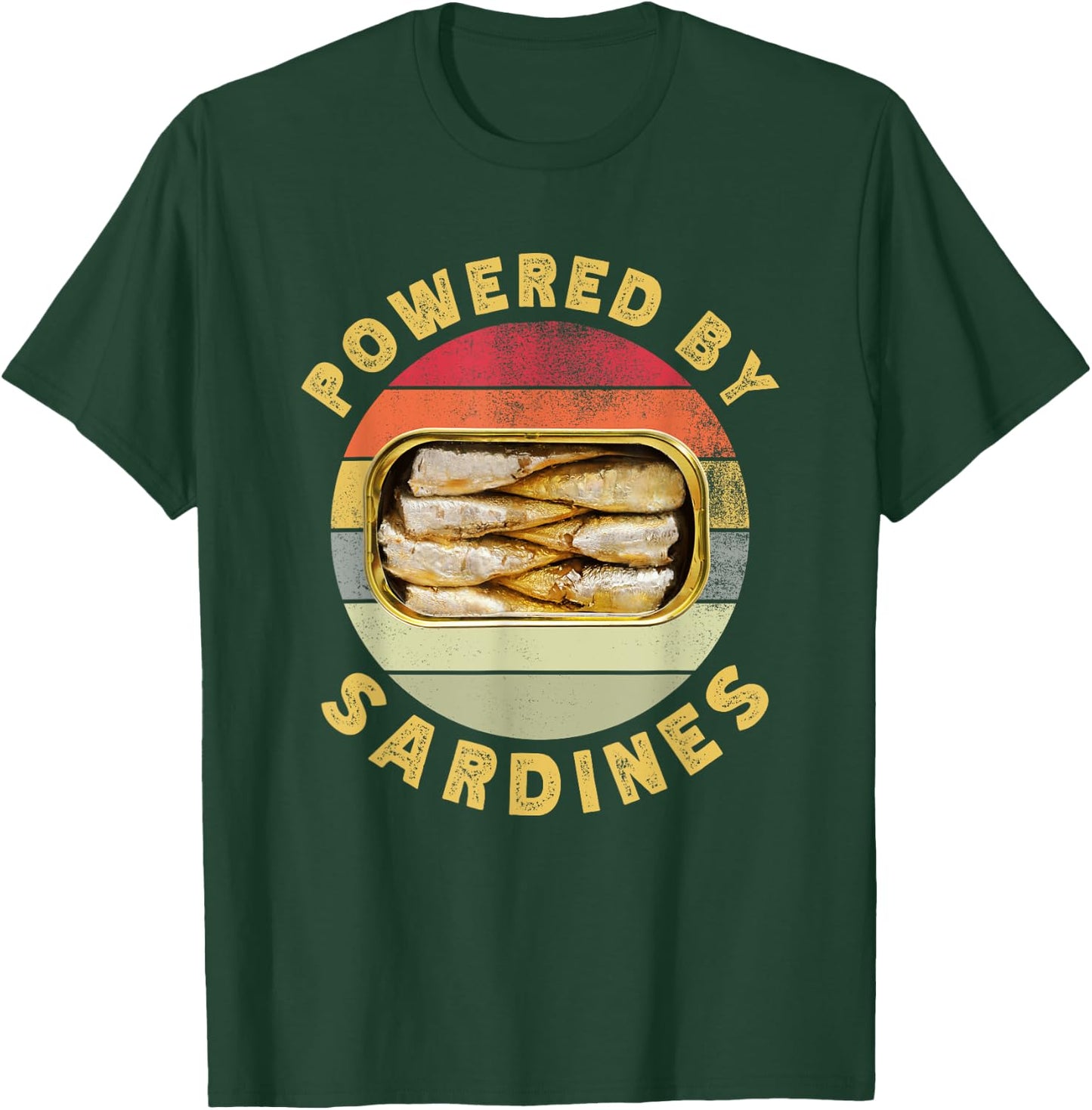 Powered By Sardines Funny Retro Sardine Food Lover T-Shirt - T-Shirt | Forest