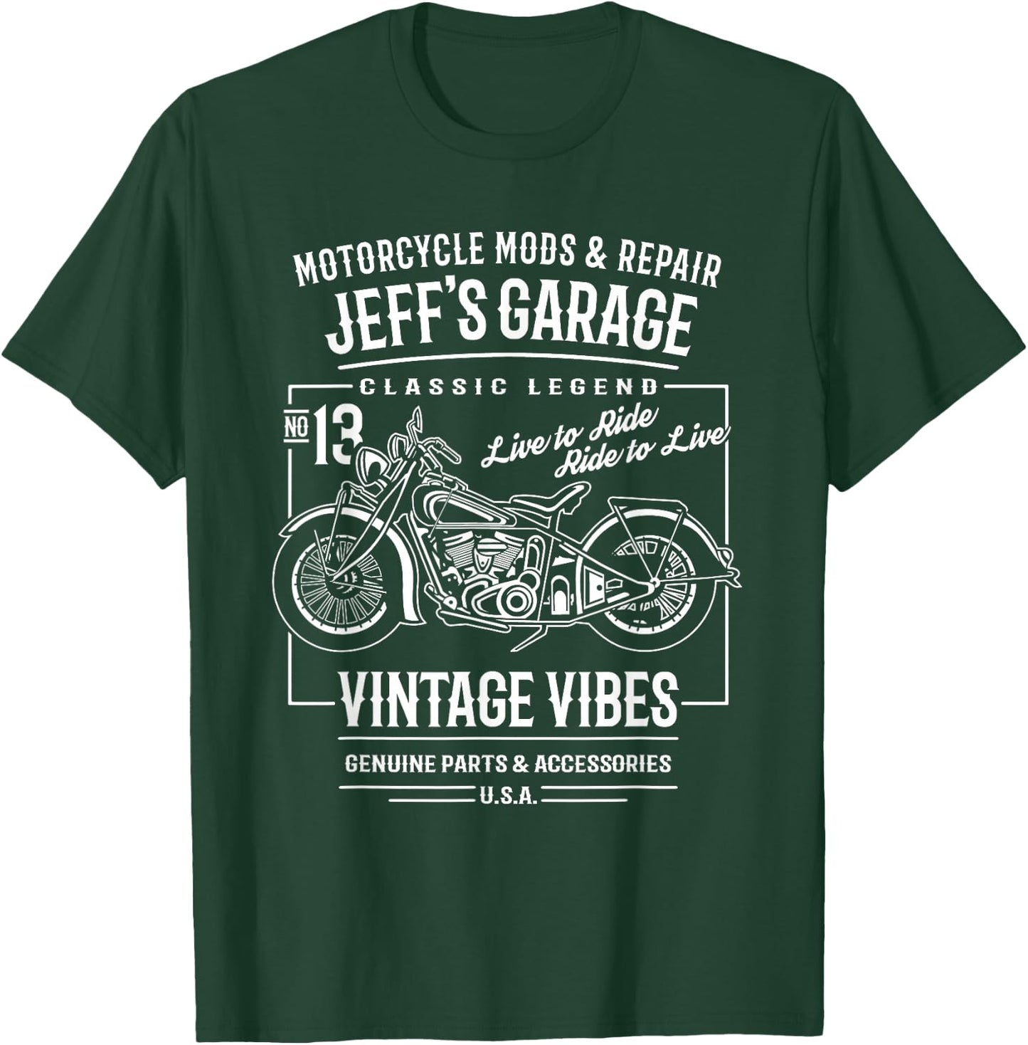 Jeff's Garage Vintage Motorcycle Design for the Name Jeff T-Shirt - T-Shirt | Forest