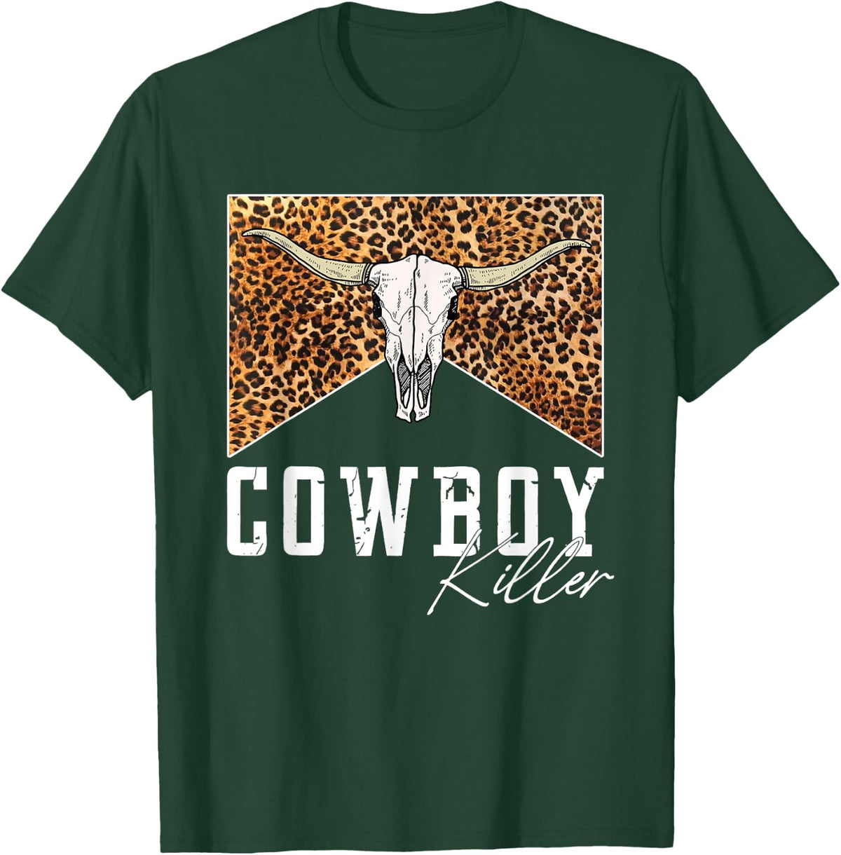 Western Cowgirl Leopard Punchy Cowboy Killers Bull Horn T-Shirt - T-Shirt | Forest