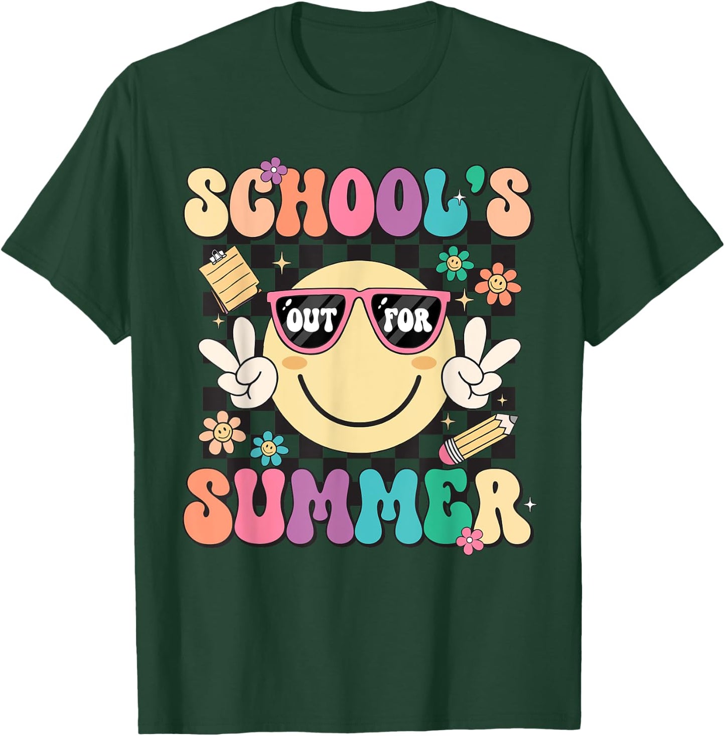 Last Day Of School Retro Schools Out For Summer Teacher Kids T-Shirt - T-Shirt | Forest